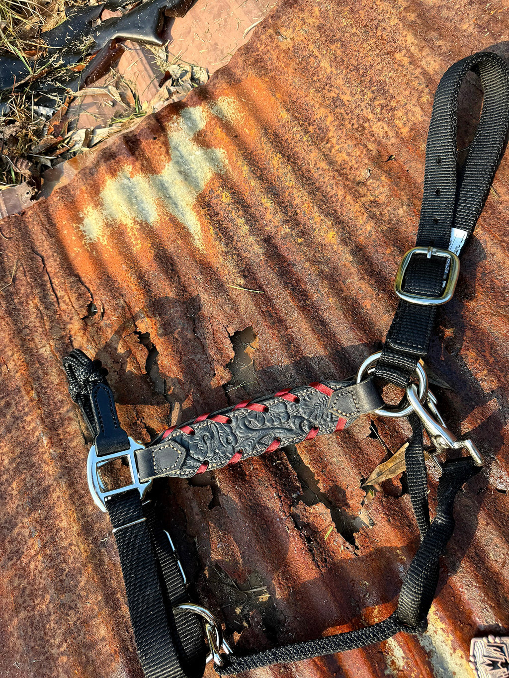 Black Tooled Hybrid Halter