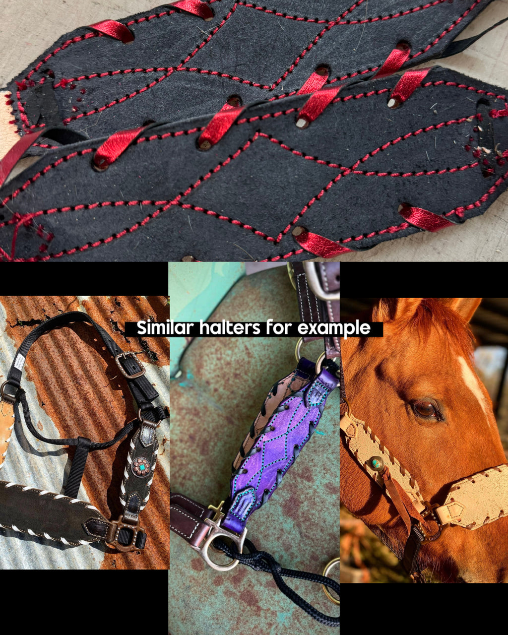 “Finish your own way” Halter (Black Roughout with Red Stitching)