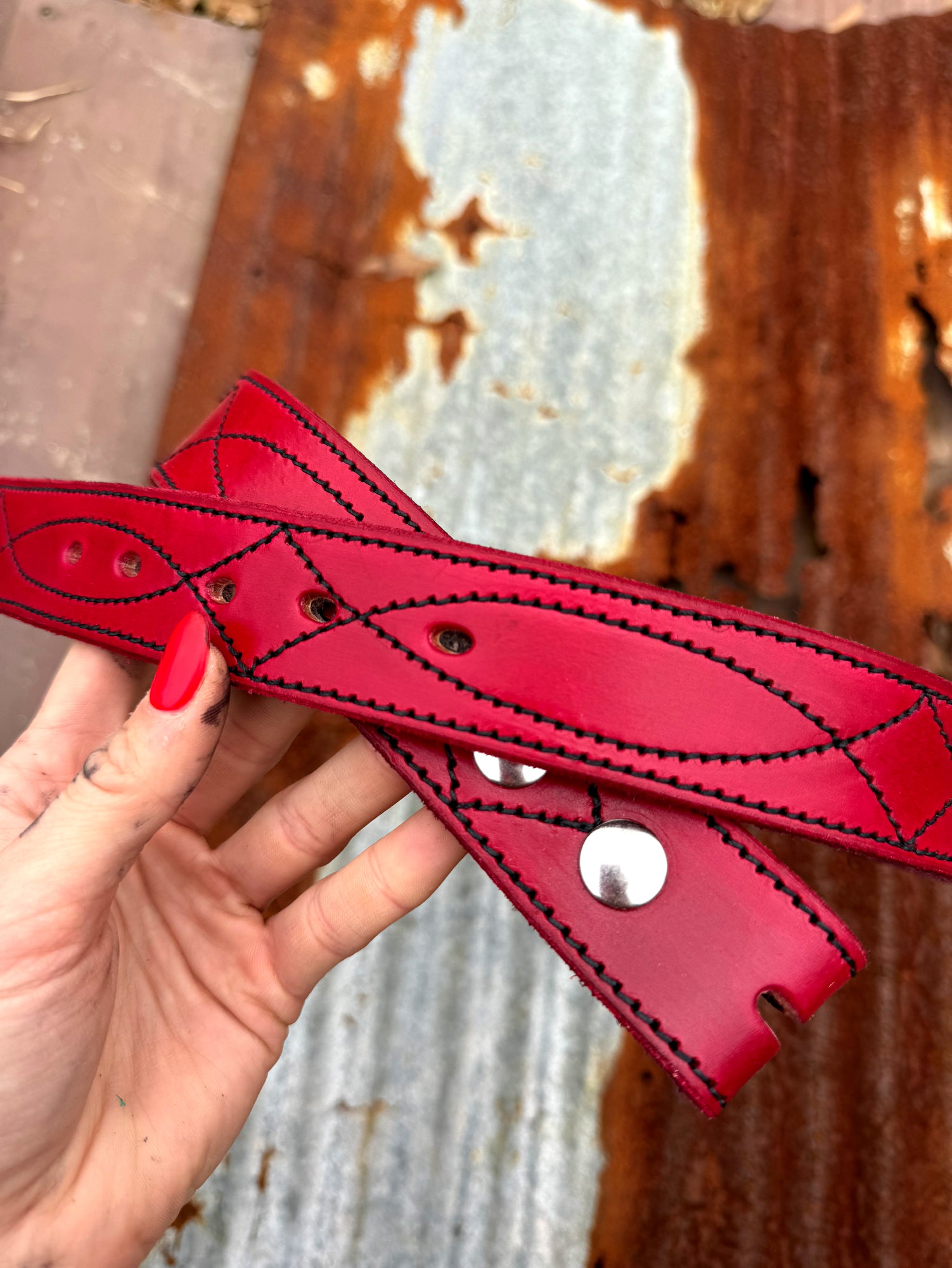 Red Bootstitched Belt 34”