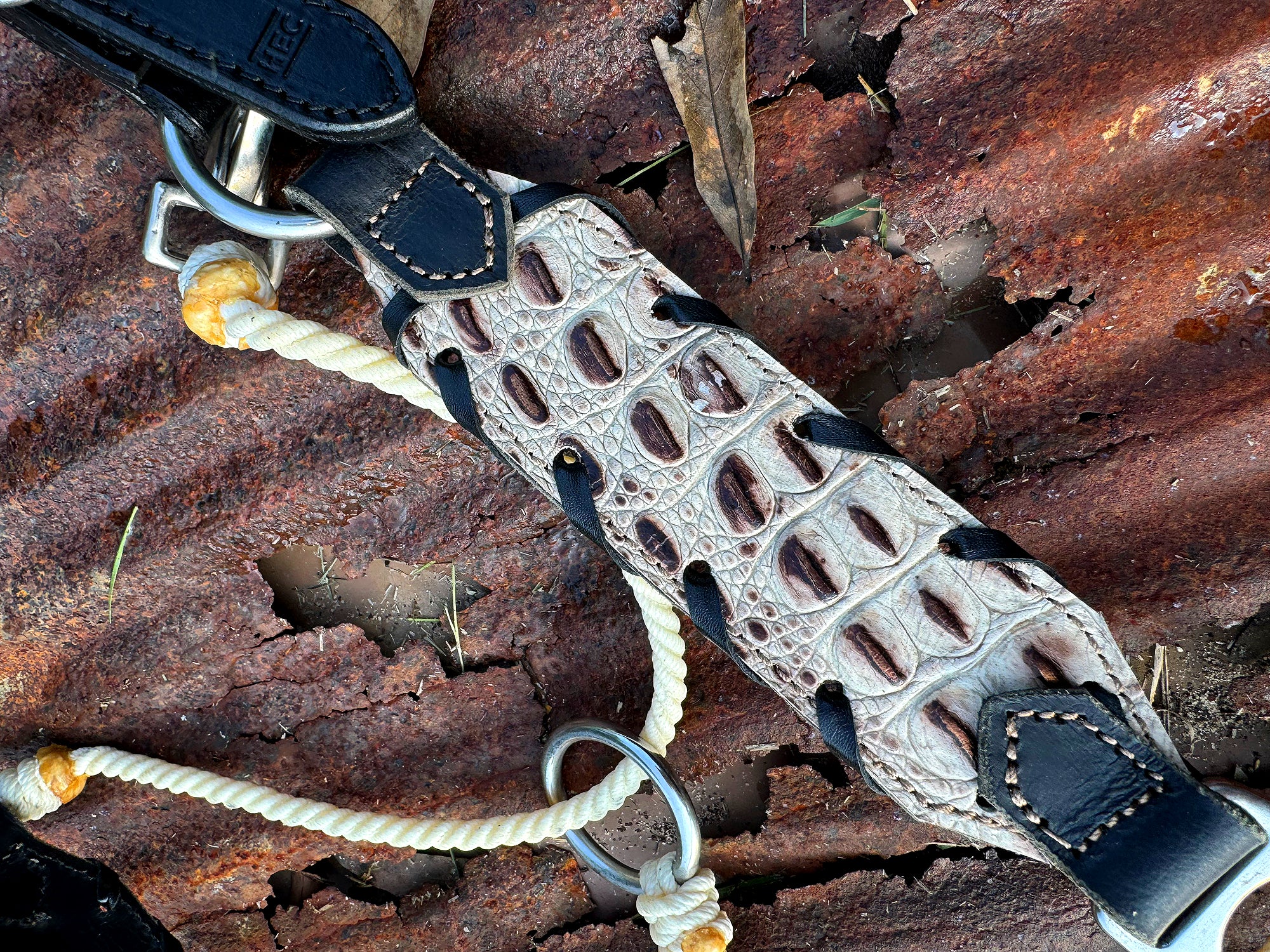 Ivory & Black Leather Hybrid Halter