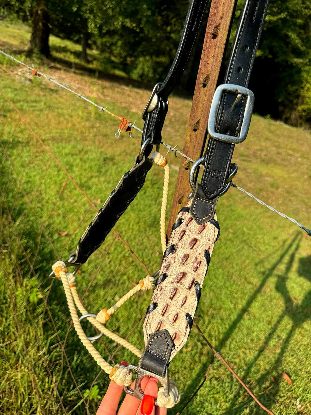 Ivory & Black Leather Hybrid Halter