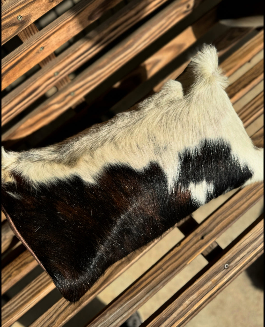 12”x18” Cowhide Pillow w/ Brand Leather