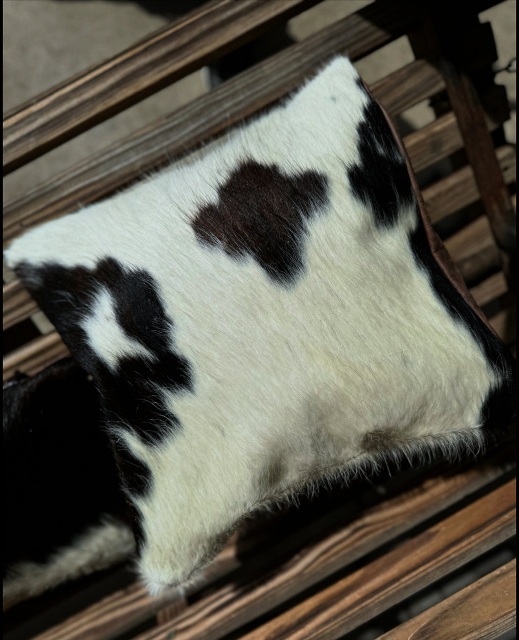 14”x14” Cowhide Pillow w/brand leather