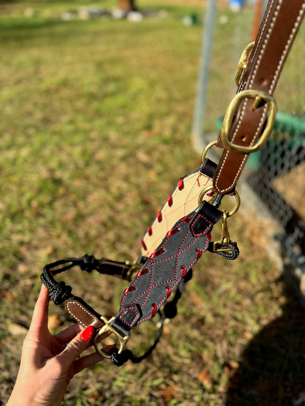 Black & Red Leather Hybrid Halter